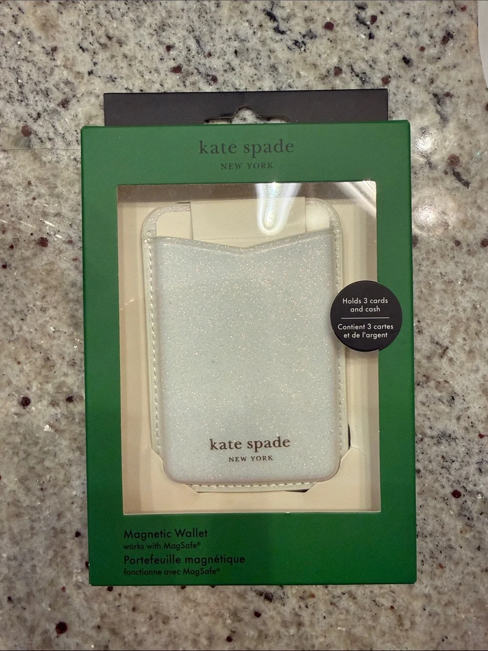 kate spade White Glitter Magnetic Wallet Card Holder